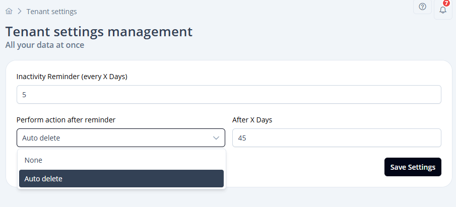 Set inactivity options